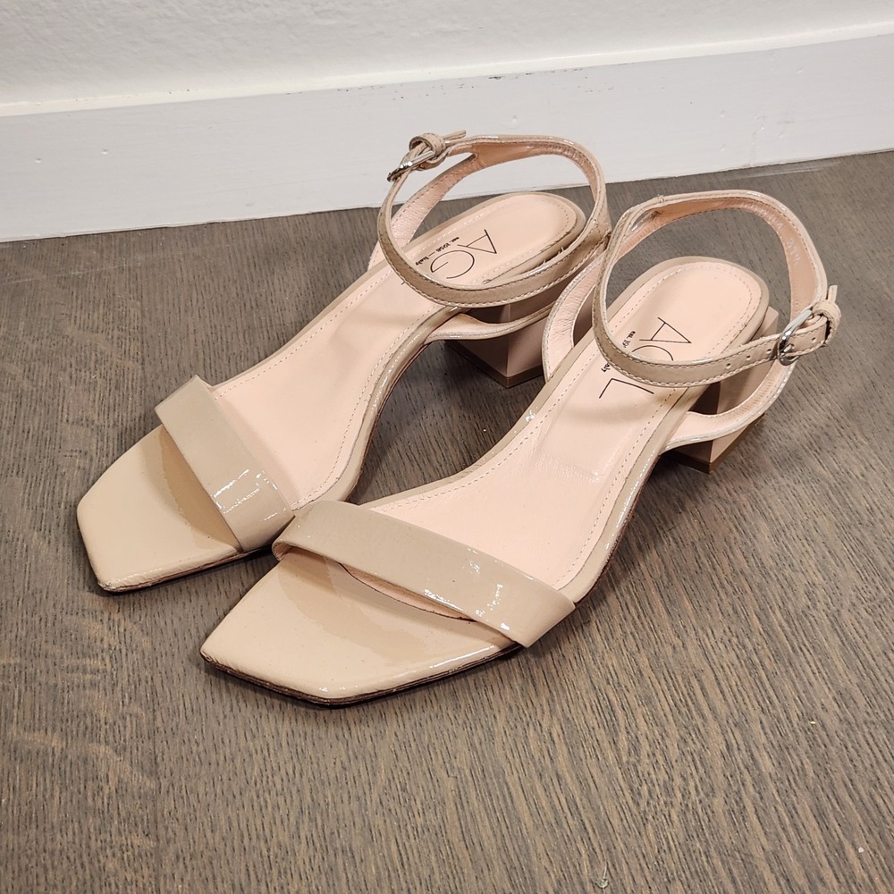 AGL Attilio Giusti Leombruni Nude Leather Block Heel Sandals Square 37.5 7.5